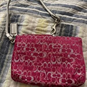 Coach Metallic Pink Signature Wristlet